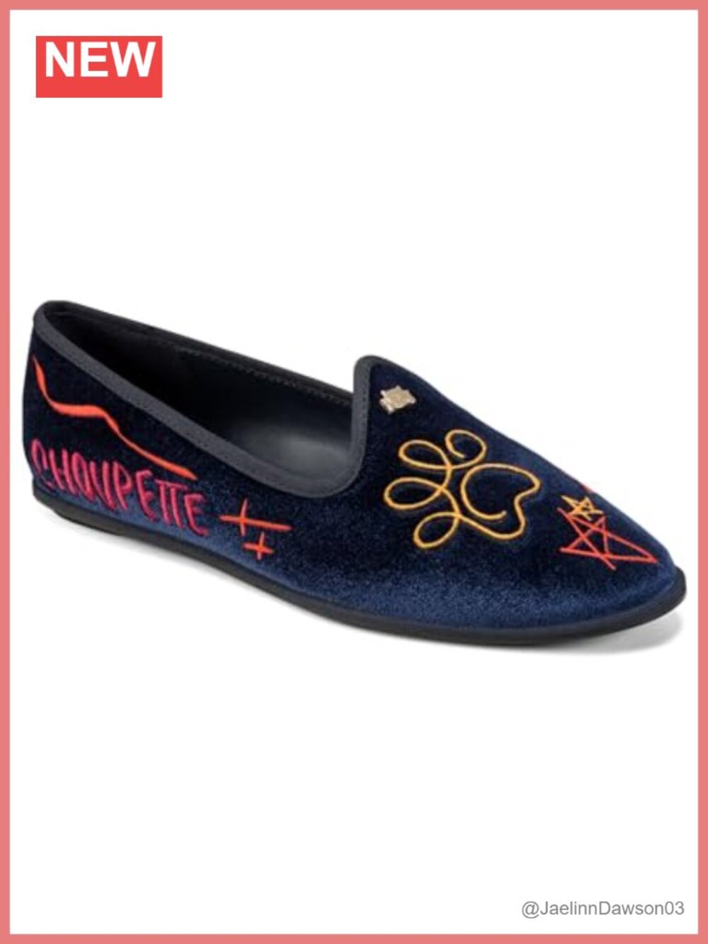 Ballet Flats with Embroidery Patches Pins Round Toe Slip-On Rubber Sole